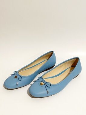 Alex Marie Blue Leather Bow Ballet Flats Size 6.5M Classic Ballerina Silhouette